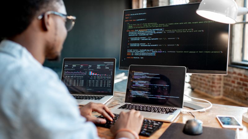 Laptop workspace setup for app development